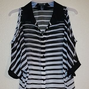 Striped blouse with peek a boo shoulder